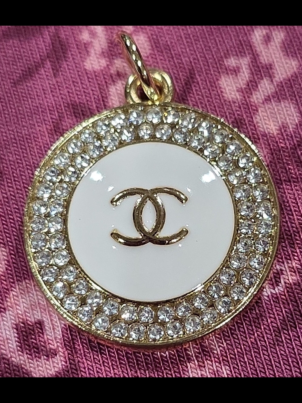 NWOT CHANEL Gold-Tone White Enamel CC Crystal Halo Pendant - Picture 2 of 5